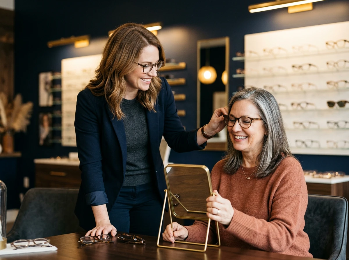 Un optométriste conseille un client dans la boutique