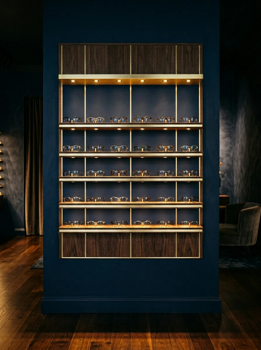 Présentoir de montures dans la boutique