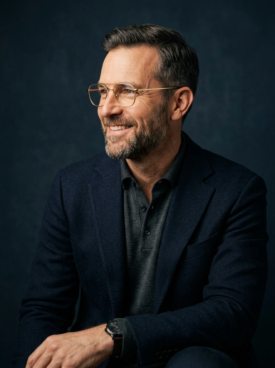 Homme élégant portant des lunettes tendance